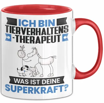 Produktbild von Tierverhaltenstherapeut Tasse Geschenk für Tierverhaltenstherapeut Geburtstag Lustiger Spruch Kaffee-Becher Was Ist Deine Superkraft (Rot)