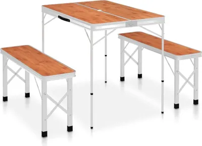 Produktbild von Klappbarer Campingtisch mit 2 Sitzbänken Aluminium Braun