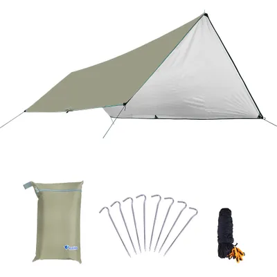 Produktbild von Zeltplane mit UPF 50+ UV-Schutz, Hängemattenplane, leichte wasserdichte Plane für Camping-Hängematte (Khaki, S – 300 cm x 500 cm)