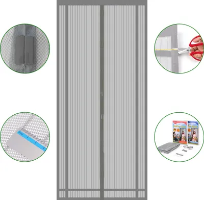Produktbild von Sekey Fliegengitter Balkontür 130×220cm, Fliegengitter Tür Zuschneidbar（110/120×220cm 110/120/130x210cm), Insektenschutz Magnet Tür Vorhang, Grau