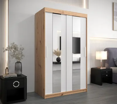 Produktbild von Kleiderschrank mit Spiegeln DIANA – Breite 120 cm, Eiche artisan / weiß
