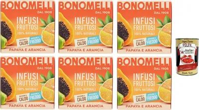 Produktbild von 6x Bonomelli 100% natürliche Fruchtaufgüsse Papaya und Orange, Packung mit 12 Filtern+ Italian Gourmet Polpa 400g