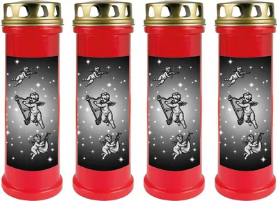 Immagine prodotto di Candela tombale rossa confezione da 4, durata di combustione: 100 ore (per candela), motivo: angelo