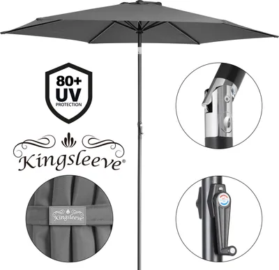 Image de KINGSLEEVE® Parasol inclinable Ø300cm anthracite Parasol en aluminium avec manivelle Protection UV50+ Pare-soleil jardin