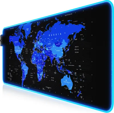 Zdjęcie produktu dla Titanwolf RGB Gaming Mousepad, Mousepad XL 800 x 300 mm poprawia precyzję i szybkość, niebieska mapa świata