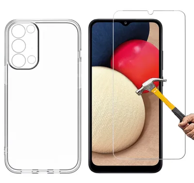 Produktbild von 2in1 Set kompatibel mit Samsung Galaxy A02s Silikon Case und Panzerglas Schutzhülle TPU Hülle transparent Flexibel Cover Handyhülle Glasfolie 9H Härte