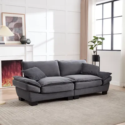 Produktbild von MODFU Relaxsofa,Sofa mit zwei kissen und dicken kissen,Doppelsofa mit einem federbett, Polstermöbel Geeignet für Wohnzimmer/Schlafzimmer,Dunkelgrau