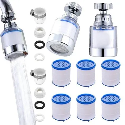 Obrázek produktu pro 2 kusy filtru vodního kamene - otočný kohoutek o 360 stupňů - se 6 filtračními prvky z PP bavlny - pro kuchyňské a koupelnové dřezy.