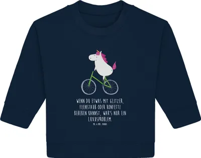 Produktbild von Mr. & Mrs. Panda Organic Baby Pullover Einhorn Radfahrer 6. - 12. Monat - French Navy - Geschenk, Unicorn, Einhörner, Radfahren, Bullover, Kummer