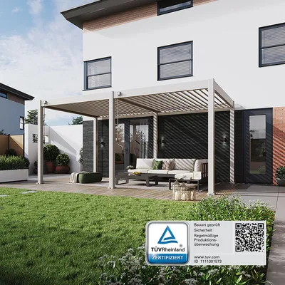 Produktbild von Classic Pavillon Terrassenüberdachung Aluminium 3 x 5,3 M Ivory Sand