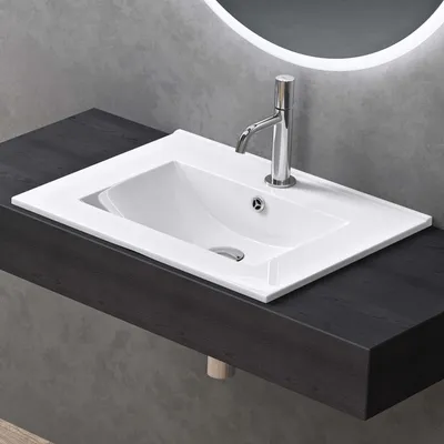 Image de doporro Lavabo à Encastrer Blanc Vasque en Céramique Lave Mains Rectangulaire de Qualité pour Salle de Bain 61x47x18cm Brüssel912