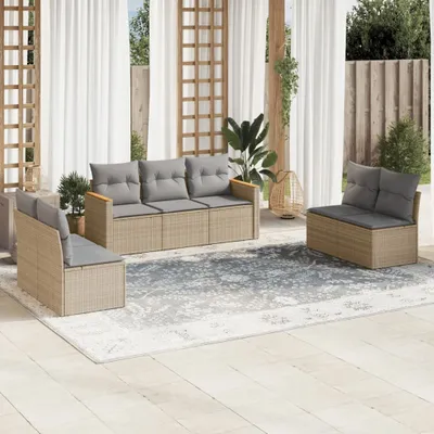 Produktbild von Möbel 7-tlg. Garten-Sofagarnitur mit Kissen Beige Poly Rattan 2024