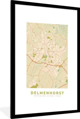 Produktbild von MuchoWow® Gerahmtes Poster Karte - Delmenhorst - Karte - Stadtplan - Vintage 60x90 cm - Poster mit Schwarzem Bilderrahmen Wandposter Rahmen Foto Bilder - Dekoration - Wandposter Wohnzimmer - Hochwertig