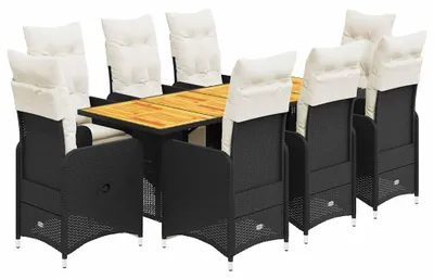 Obrázek produktu pro vidaXL 9dílná zahradní bistro souprava s polštáři z černého polyratanu