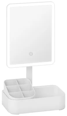 Image de Miroir de maquillage LED avec éclairage, rechargeable | Couleur : Blanc | Dimensions : 22 x 13,8 x 38 cm