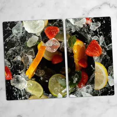 Produktbild von Glas-Herdabdeckplatten Glaskeramikkochfeld-Abdeckung Spritzschutz Glas 70x52 cm Bunte Früchte