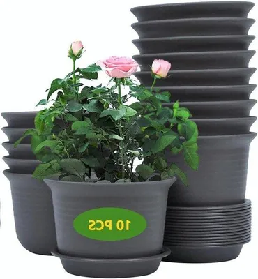 Productafbeelding van Kunststof bloempotten, 15 cm - 10 stuks, dikke bloempotten - bloempot met drainagebodem - binnenplantenpot (zwart, grijs)