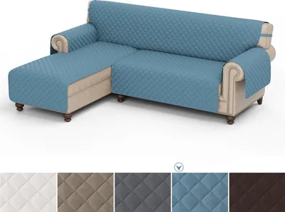 Produktbild von Sofabezug L-Form Sofaschoner Universal Wasserdicht Reversibel Gesteppte Gepolsterter Sofaschutz Sofaüberwurf, Größe: L, Blau