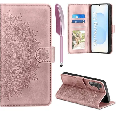 Obrázok produktu pre Obal typu "Flip Wallet" pre telefón Samsung Galaxy S25 5G, vyrobený zPolyuretánkože, s priehradkami na karty, magnetickým zapínaním, funkciou stojanu, v ružovej farbe