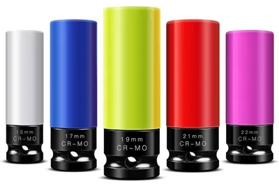 Productafbeelding van Schlagschroefdoppenset 1/2", 5-delig, chroom-molybdeen, dunwandig, voor aluminium velgen, 15-22 mm