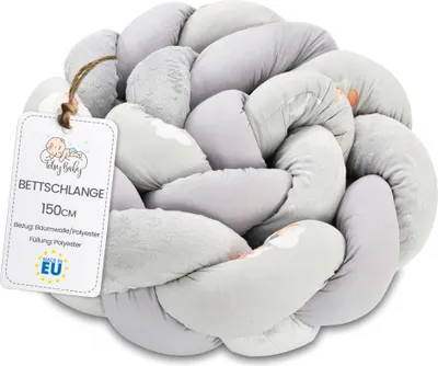 Produktbild von Kuschelkissen 150 cm Musselin hellgrau Kaninchen geflochtenes flauschiges Kinder-Dekokissen Zierkissen