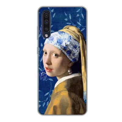 Produktbild von MuchoWow® Handyhülle Schutzhülle Hülle für Samsung Galaxy A50 Mädchen mit Perlenohrring - Delfter Porzellan - Vermeer - Blumen - Gemälde - Alte Meister Silikon Softcase Handy Hülle - Mobiltelefonhülle