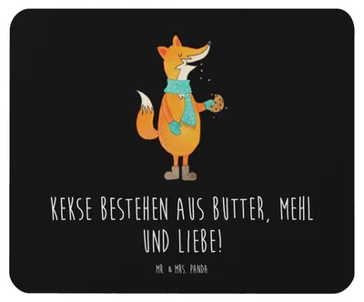 Produktbild von Mr. & Mrs. Panda Mauspad Fuchs Keks - Schwarz - Geschenk, Weihnachtskekse, laptop, Mousepad, Winter, mousematte, Mouse Pad, pc mausunterlage, Weihnachtlich, Frieren
