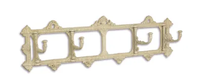 Produktbild von Wandgarderobe Hakenleiste weiß Antik Stil 4 Haken beweglich Gusseisen Garderobe