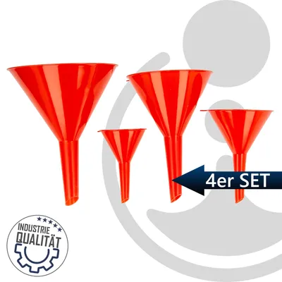 Produktbild von EUROTOOLS Trichter-Satz 4-teilig, Ø 50 mm / 75 mm / 90 mm / 115 mm, Kunststoff rot