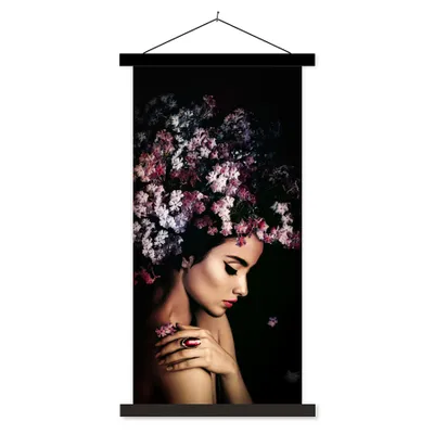 Produktbild von MuchoWow® Textilposter Blossom - Frau - Rosa - Luxus 40x80 cm mit schwarzem Rahmen - Wandemalerei