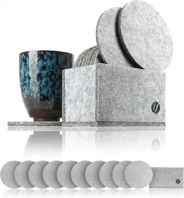 Produktbild von Runde Filzuntersetzer – 10 Stück mit Verpackung – 10 cm Durchmesser – 5 mm Dicke – Grau