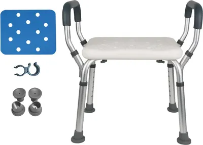 Produktbild von Duschstuhl drehbar-Badewannenhocker-höhenverstellbar-Sitzfläche-gepolstert-Antirutschfüße-Tragfähigkeit-200-kg Duschstuhl