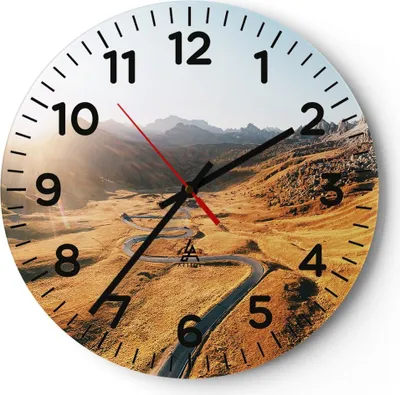 Produktbild von Wanduhr - Rund - Glasuhr - Sonne Berge Weg - 30x30cm - Schleichendes Uhrwerk - Lautlos - zum Aufhängen bereit - Dekoration Modern - Wanddekoration aus Glas - C4AR30x30-4836