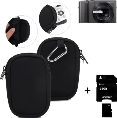 Produktbild von K-S-Trade® Kameratasche kompatibel mit Panasonic Lumix DC-TZ202 Schutz Hülle Kompaktkamera Tasche Travelbag sleeve case neopren Fototasche + 16GB