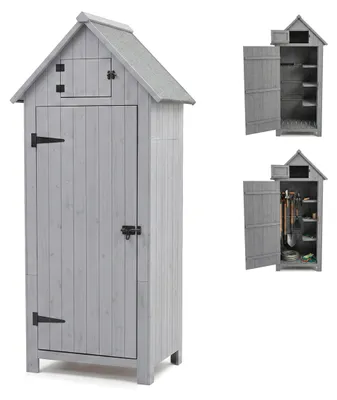 Gartenschrank aus Holz, wetterbeständig, 179x77x53 cm, grau, 3 Böden