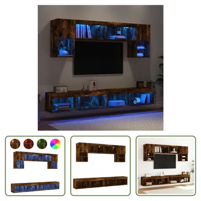 Immagine prodotto di The Living Store Parete attrezzata a 6 pezzi con illuminazione a LED in legno rovere fumé