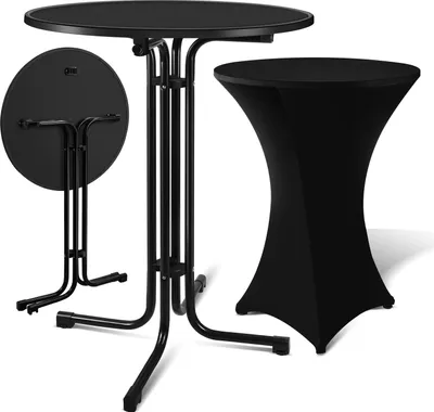 Zdjęcie produktu dla Clanmacy Stół barowy Ø 80 cm Składany Okrągły Stabilny Ogród Wysoki Drewniany Malowany proszkowo Metalowy Stół barowy
