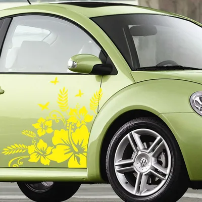 Produktbild von Aufkleber - Autoaufkleber-Set "Hibiskus Ranke" 2 Stk. je 60cm x 60cm gelb - Tuning Carystyling Heckscheibe Auto
