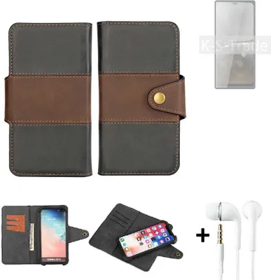 Produktbild von K-S-Trade Handyhülle Schutzhülle Bookstyle Wallet-Case kompatibel mit Cubot P50 + earphones Bumper rundumschutz schwarz-braun 1x