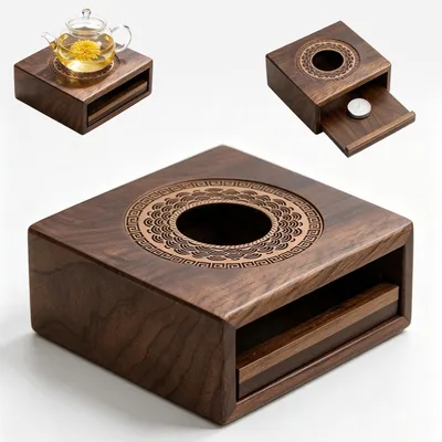 Productafbeelding van Houten theepotverwarmer met lade voor theepotten