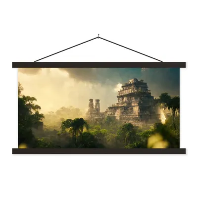 Produktbild von MuchoWow® Textilposter Tempel - Dschungel - Wolken - Himmel - Natur 60x30 cm mit schwarzem Rahmen - Textilien