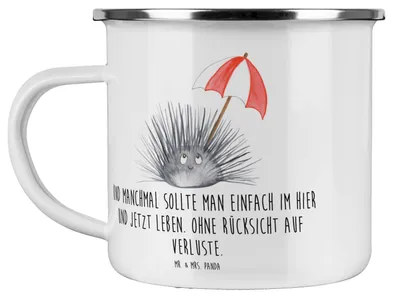 Produktbild von Mr. & Mrs. Panda Teetasse Seeigel - Weiß - Geschenk, Selbstliebe, Selbstakzeptanz, Lebe, wanderbecher, Leben, Emaille Tasse, Teebecher, Meer, Haferl, Pott, Achtsamkeit