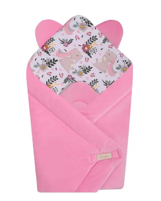 Produktbild von Babyhörnchen Einschlagdecke für geborene Rosa Hasen Motiv, Kuschelweiche Wickeldecke Velvet Samt & Baumwolle Mädchen Erstausstattung