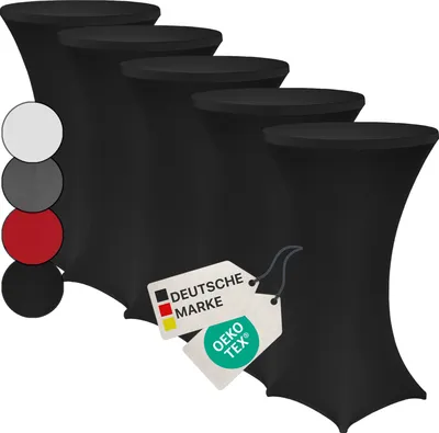 Produktbild von NYVI Stehtischhusse NYVIGala Schwarz Ø 80-85 cm - 5er Set - Elastische Premium Stretchhussen für gängige Bistrotische & Stehtische - Dehnbarer Tischüberzug