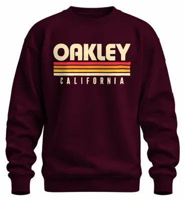 Productafbeelding van Oakley California Vintage Retro Sunset Stripes Trui, jaren '70, USA, strandmotief, bordeauxrood, maat XL