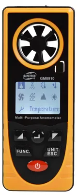 Zdjęcie produktu dla Anemometr, wielofunkcyjny miernik temperatury, pomiar wilgotności i prędkości wiatru, pomarańczowy