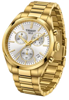 Productafbeelding van Tissot PR 100 Chronograaf Quartzhorloge, roestvrij staal, goud, zilver, modelnummer T150.417.33.031.00