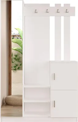 Produktbild von Eingangsmöbel Cassini, Moderner Eingang, Wandgarderobe, Multifunktions-Aufbewahrungskonsole, 114x35 h180 cm, Weiß