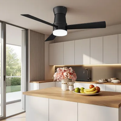 Productafbeelding van INONEFT plafondventilator, 106 cm, met verlichting en afstandsbediening, 3 bladen, ultrasilencieuze DC-motor, 6 snelheden, dimbare LED-verlichting, zwart