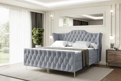 Produktbild von ALTDECOR Boxspringbett mit Gold Füßen, Matratze und Lattenrost, Topper, Fußteil, Polsterbett mit Bettkasten, Bett mit Stauraum H3-Matratze, Doppelbett - VILA-FZ-Z - 140x200 - Grau Casablanca